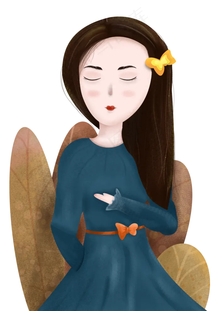 女生节蓝色长裙黄色蝴蝶头饰女孩(1125X2436(DPI:72))psd模版下载