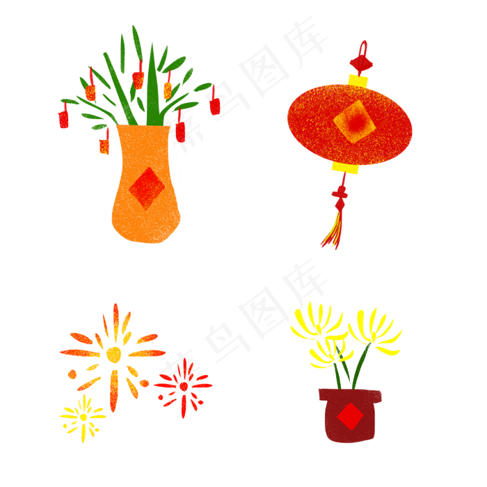 新年发财树灯笼贴纸(3000X3000(DPI:300))psd模版下载