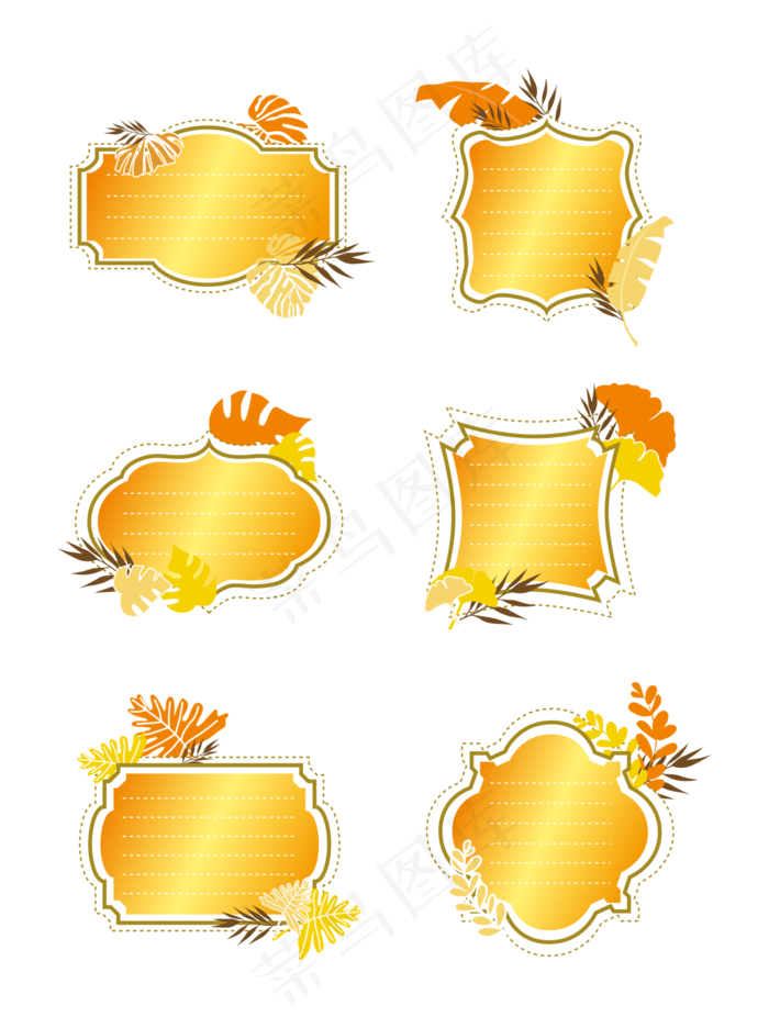 金黄色秋天落叶风格标签元素设计