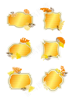 金黄色秋天落叶风格标签元素设计