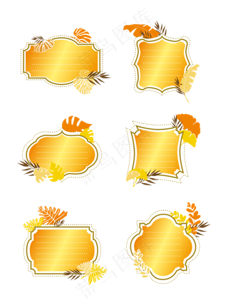 金黄色秋天落叶风格标签元素设计