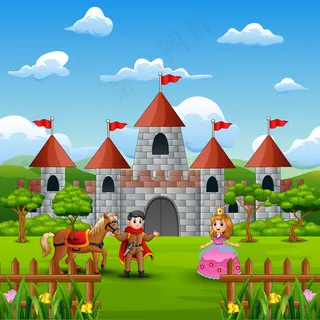 城堡前有一对公主和王子