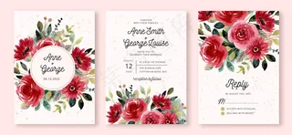 带有红花花园水彩的婚礼请柬