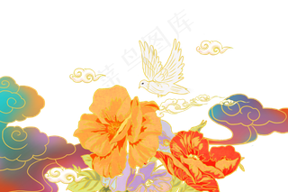 国潮国庆鲜花白鸽