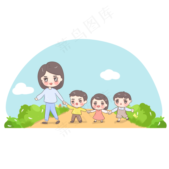 卡通手绘老师学生秋游(2000X2000(DPI:300))psd模版下载