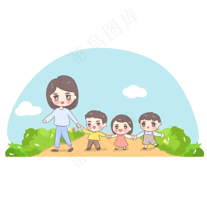 卡通手绘老师学生秋游(2000X2000(DPI:300))psd模版下载