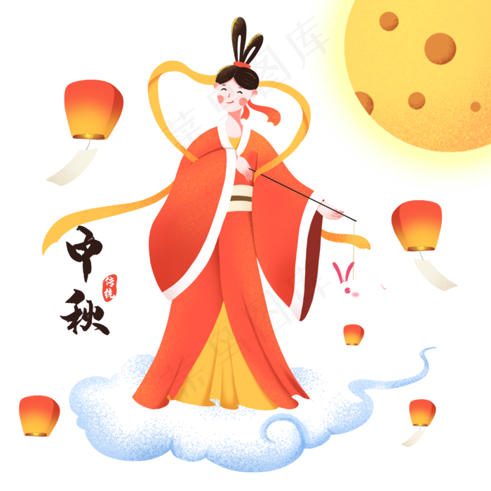 中秋节手提兔子灯的嫦娥(2000X2000(DPI:300))psd模版下载