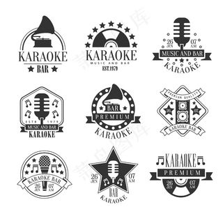 卡拉OK俱乐部黑白徽章