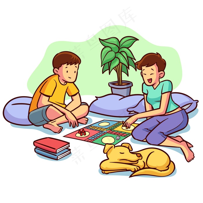 玩ludo游戏和狗的朋友