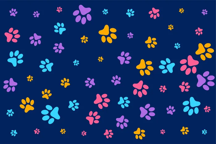 五颜六色的狗或猫爪印图案背景eps,ai矢量模版下载