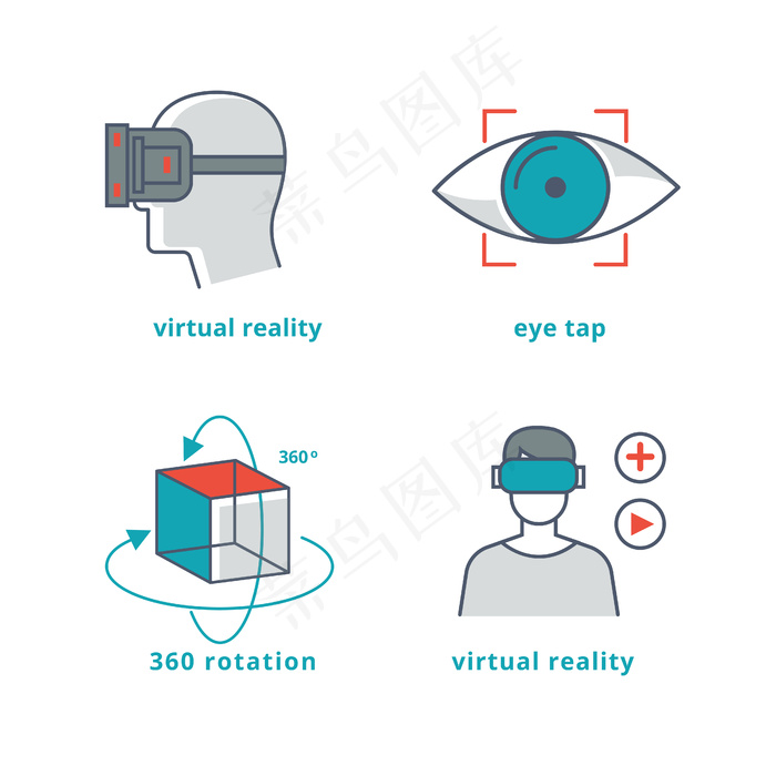 虚拟现实插图集三维游戏和360全景视频。eps,ai矢量模版下载