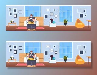 肥胖的人吃汉堡包用游戏手柄游戏垫超重的人在电视上玩电子游戏肥胖不健康的营养概念现代客厅内部