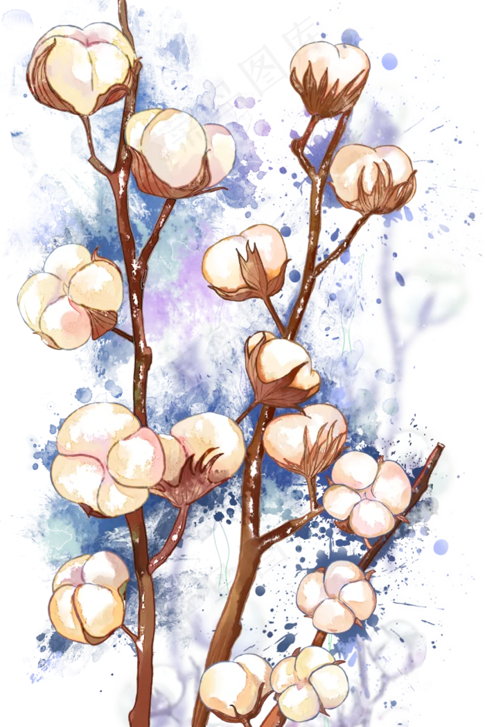 寒露节气之棉花风景治愈系水彩(3545X5315(DPI:300))psd模版下载