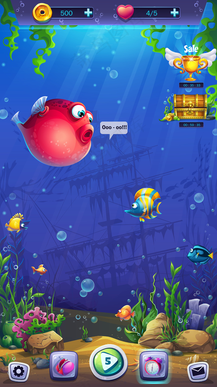 麻将鱼世界以水下世界为背景