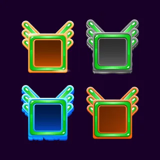 有趣的图形用户界面彩色木制和果冻框架边框模板的游戏用户界面资产元素