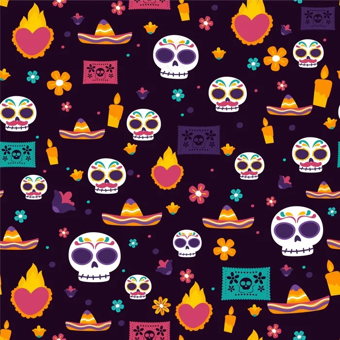 手绘dia de muertos图案eps,ai矢量模版下载