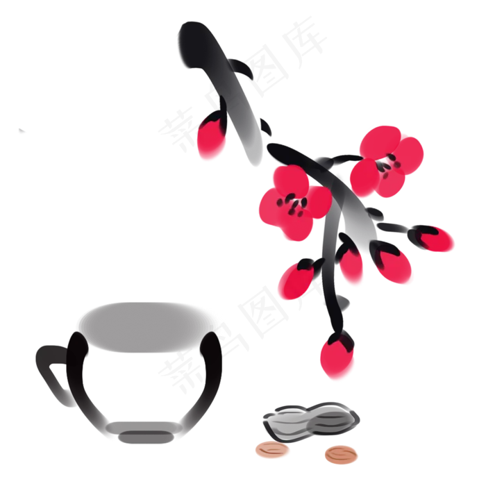 水墨梅花茶杯(2000X2000(DPI:300))psd模版下载