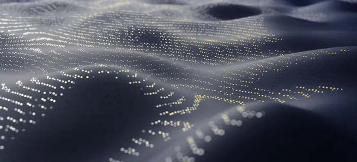 三维渲染科学浪潮抽象技术粒子网格背景。