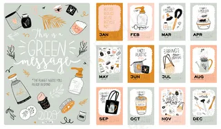 可爱的零浪费2021日历。包含所有月份的年度计划日历。良好的组织和日程安排。
