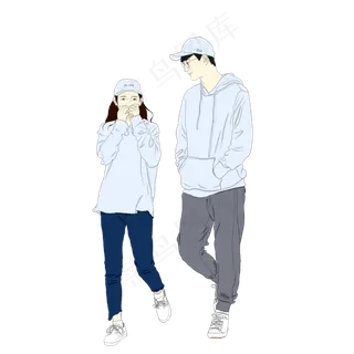 七夕情侣卡通手绘