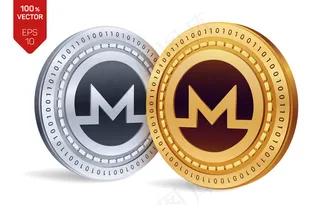 在白色背景上隔离带有蒙乃罗符号的加密货币金银硬币。