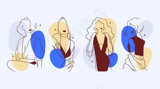 女性在优雅的线条艺术风格插画