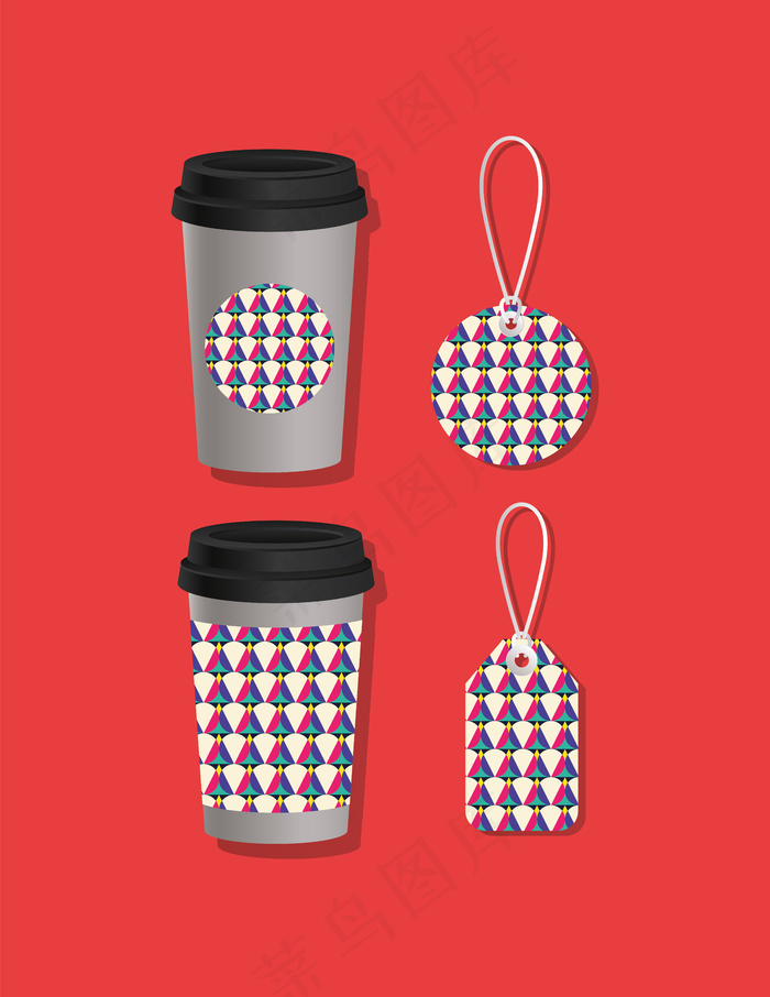 几何盖咖啡杯和标签