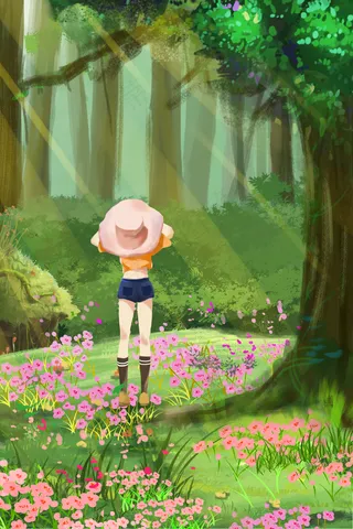 唯美治愈清新夏景夏至春天少女大树春分阳光