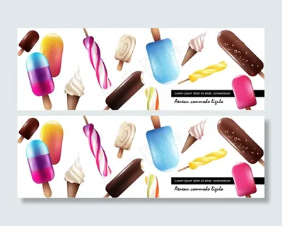 逼真的新鲜冰淇淋系列，白色背景上有各种颜色鲜艳的冰淇淋