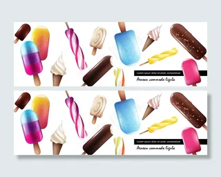 逼真的新鲜冰淇淋系列，白色背景上有各种颜色鲜艳的冰淇淋