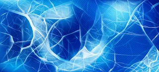 裂缝冰顶视图，透明的冷冻水表面纹理，抽象的蓝色背景随机裂缝。