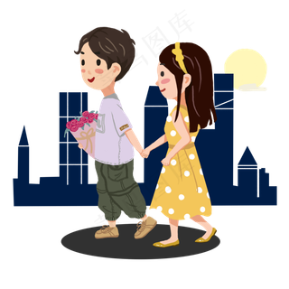 七夕主题卡通人物牵手表情包套图