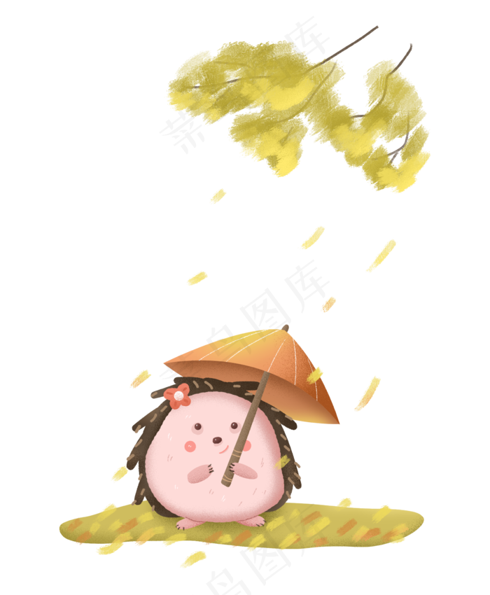 秋天秋日秋分动物刺猬落叶雨伞