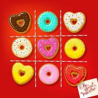 心形甜甜圈，桌上放着我甜蜜的情人节纸条。