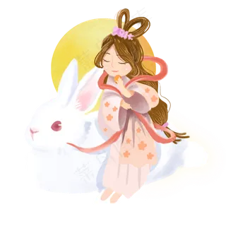 中秋兔子嫦娥吃月饼png素材