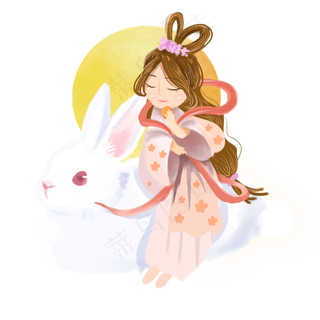 中秋兔子嫦娥吃月饼png素材