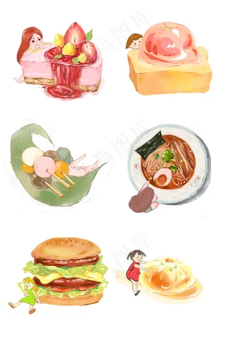 手绘西餐美食插画餐饮元素