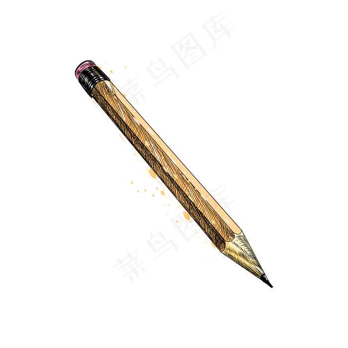 铅笔从泼水彩画，手绘素描。油漆图解
