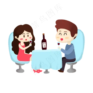 七夕情侣吃饭手绘