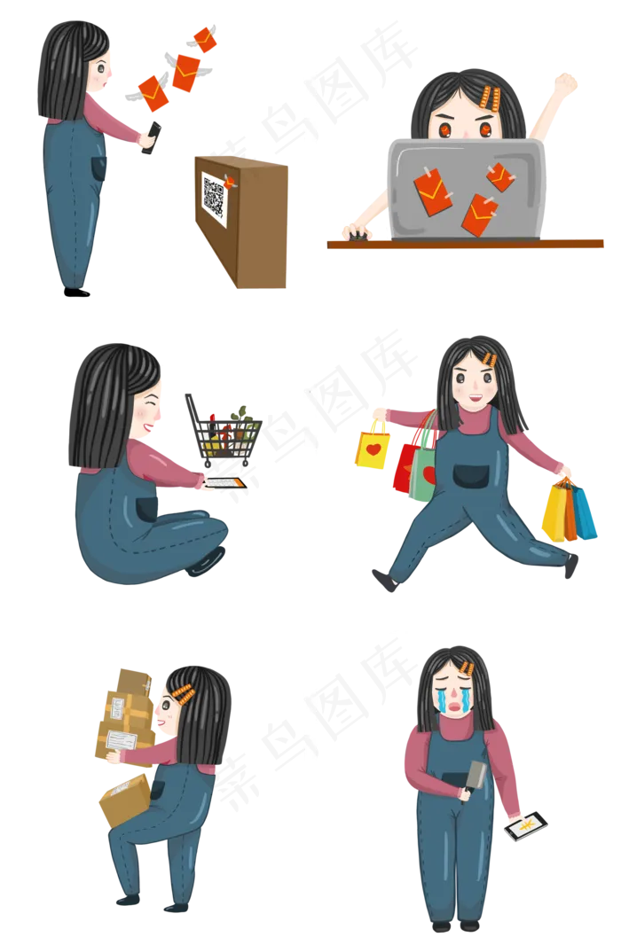 双十一女孩购物素材(2000X3020(DPI:300))psd模版下载