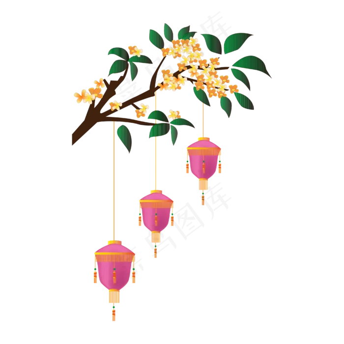桂花树下挂灯笼(4000*4000px 300 dpi )ai矢量模版下载
