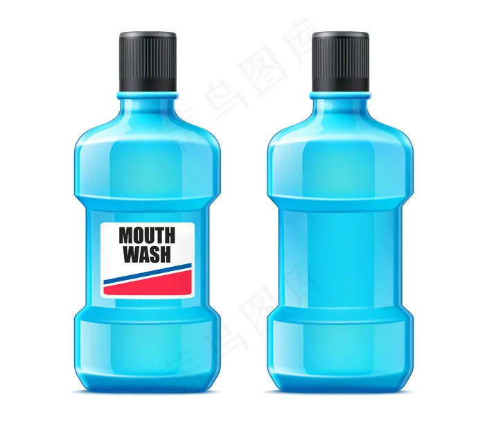 塑料瓶中的真实漱口液。口腔护理。牙齿清洁产品。eps,ai矢量模版下载