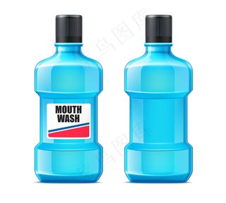 塑料瓶中的真实漱口液。口腔护理。牙齿清洁产品。