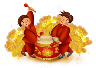 国庆节传统人物打鼓