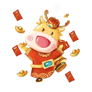 2021春节红色喜庆财神牛
