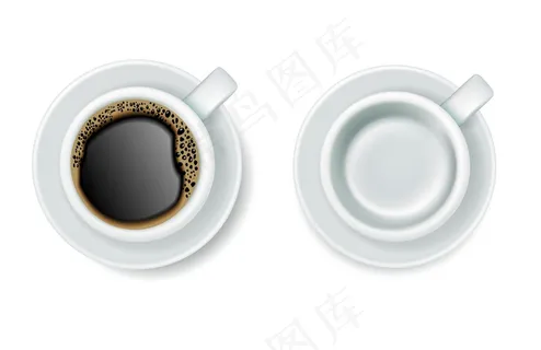 带茶托的真实顶视图咖啡杯 带茶托的真实顶视图咖啡杯
