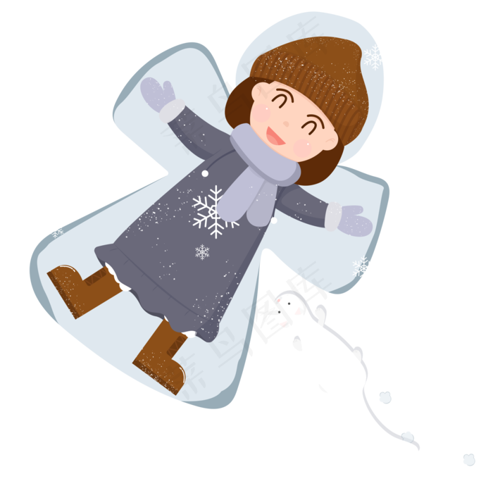 俯视冬天女孩和猫咪在雪地兴奋玩