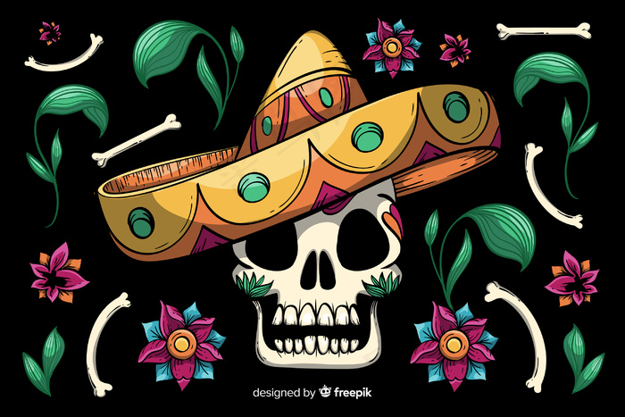 手绘dia de muertos背景eps,ai矢量模版下载