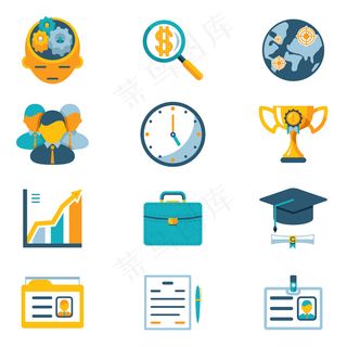 矢量各色商业图标隔离在白色背景上