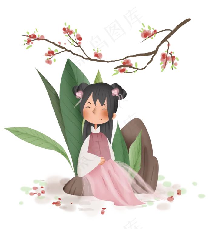 春天桃花树下的粉色汉服儿童(1920X2072(DPI:299))psd模版下载